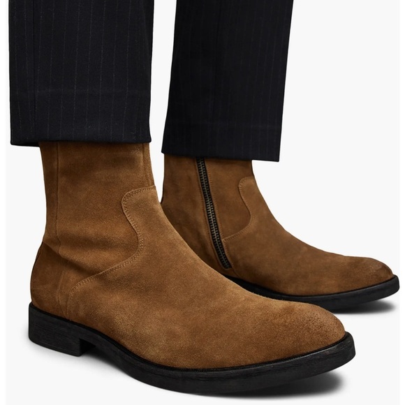 All Saints Lang Side Zip Boots Suede Tobacco Tan Sz 8 - Picture 3 of 16